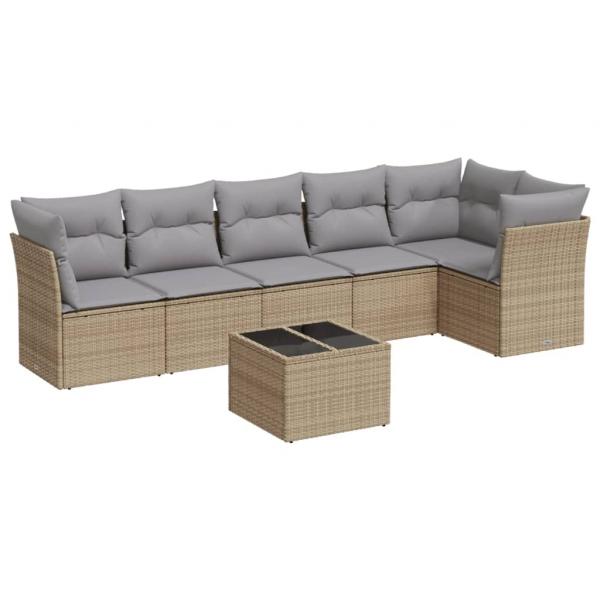 7-tlg. Garten-Sofagarnitur mit Kissen Beige Poly Rattan