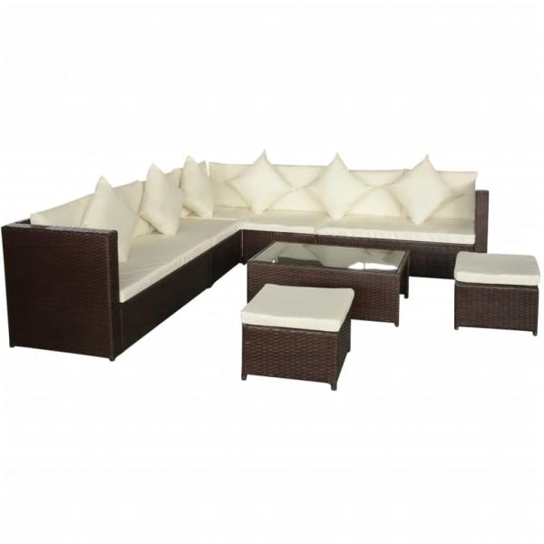 ARDEBO.de - 8-tlg. Garten-Lounge-Set mit Kissen Poly Rattan Braun