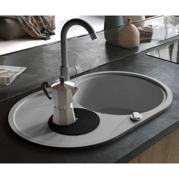 ARDEBO.de - Granitspüle Einzelbecken Oval Grau 