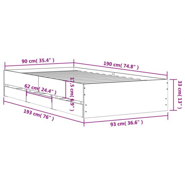 Bettgestell mit Schubladen Grau Sonoma 90x190 cm Holzwerkstoff