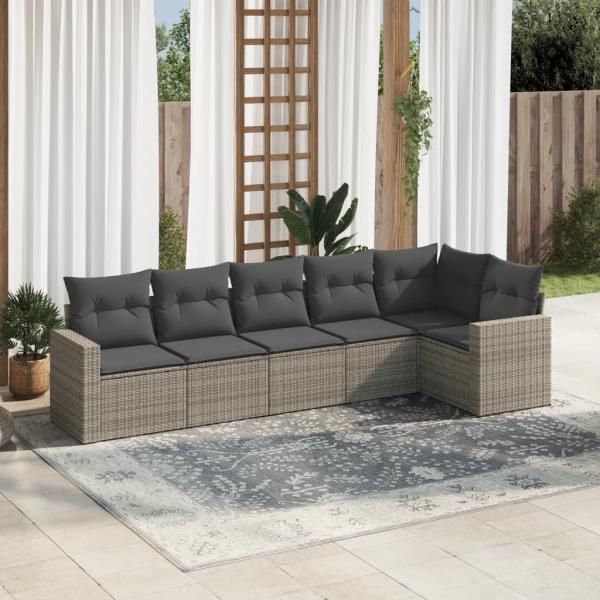 ARDEBO.de - 6-tlg. Garten-Sofagarnitur mit Kissen Grau Poly Rattan