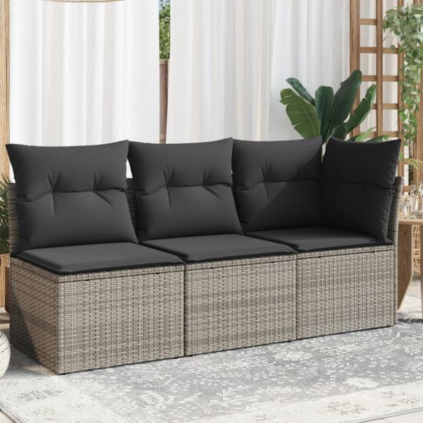 ARDEBO.de - Gartensofa mit Kissen 3-Sitzer Grau Poly Rattan