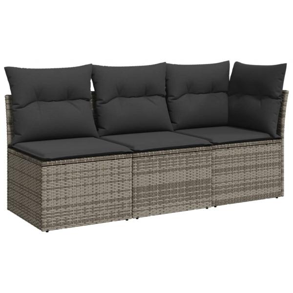 Gartensofa mit Kissen 3-Sitzer Grau Poly Rattan