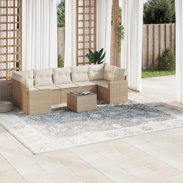 ARDEBO.de - 8-tlg. Garten-Sofagarnitur mit Kissen Beige Poly Rattan