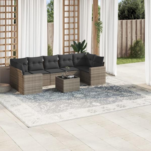 ARDEBO.de - 8-tlg. Garten-Sofagarnitur mit Kissen Grau Poly Rattan