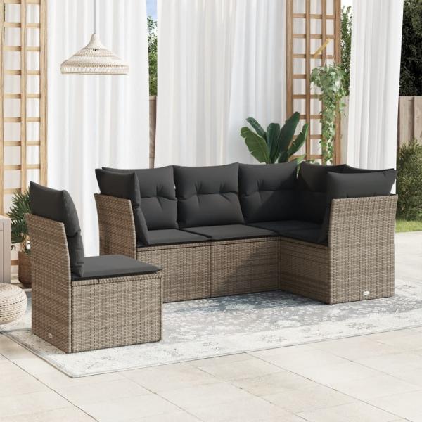 ARDEBO.de - 5-tlg. Garten-Sofagarnitur mit Kissen Grau Poly Rattan