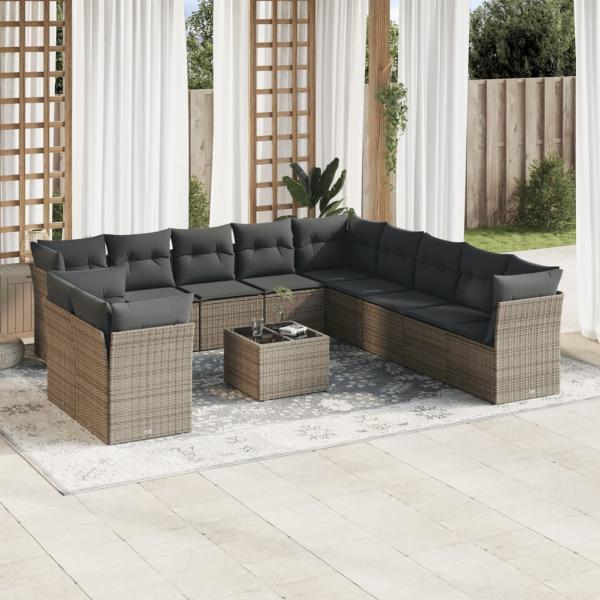 ARDEBO.de - 12-tlg. Garten-Sofagarnitur mit Kissen Grau Poly Rattan