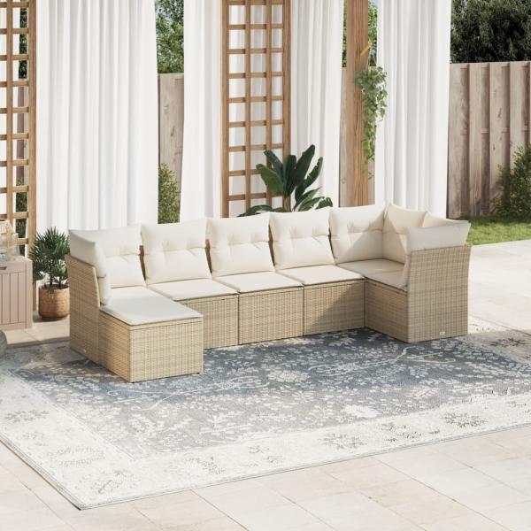 ARDEBO.de - 7-tlg. Garten-Sofagarnitur mit Kissen Beige Poly Rattan