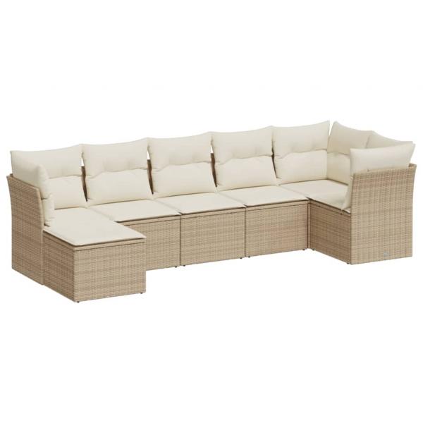 7-tlg. Garten-Sofagarnitur mit Kissen Beige Poly Rattan