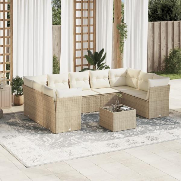 ARDEBO.de - 10-tlg. Garten-Sofagarnitur mit Kissen Beige Poly Rattan