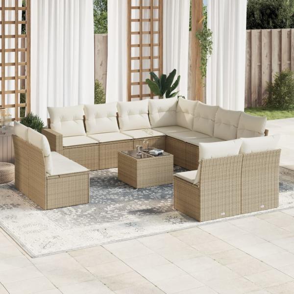 ARDEBO.de - 12-tlg. Garten-Sofagarnitur mit Kissen Beige Poly Rattan