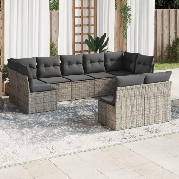 ARDEBO.de - 9-tlg. Garten-Sofagarnitur mit Kissen Grau Poly Rattan