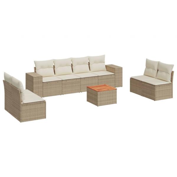 9-tlg. Garten-Sofagarnitur mit Kissen Beige Poly Rattan