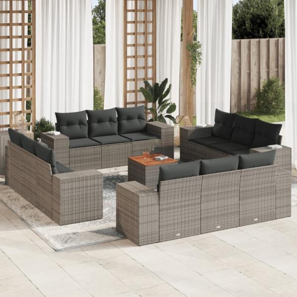 ARDEBO.de - 13-tlg. Garten-Sofagarnitur mit Kissen Grau Poly Rattan