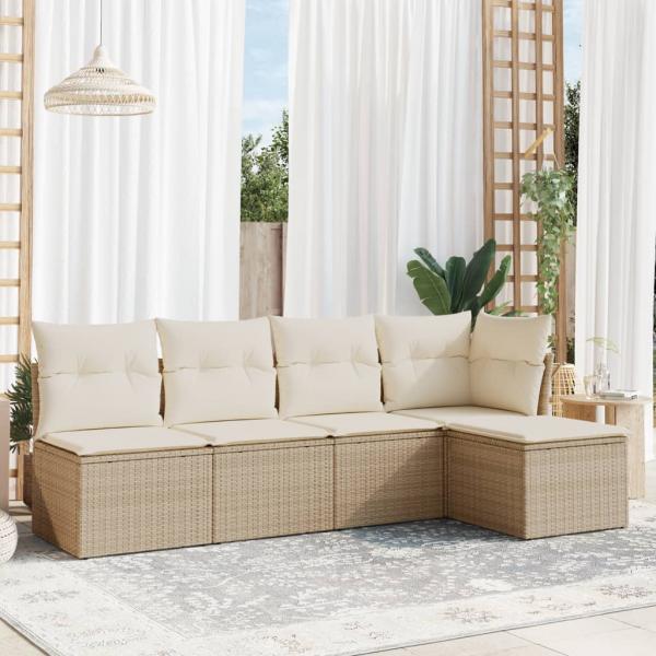 ARDEBO.de - 5-tlg. Garten-Sofagarnitur mit Kissen Beige Poly Rattan