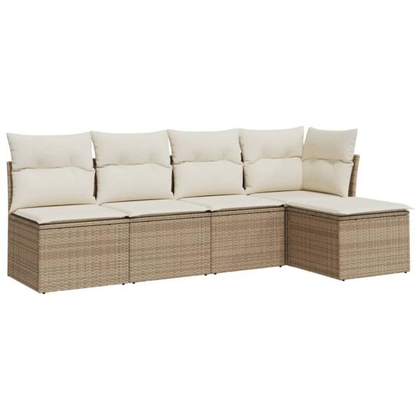 5-tlg. Garten-Sofagarnitur mit Kissen Beige Poly Rattan