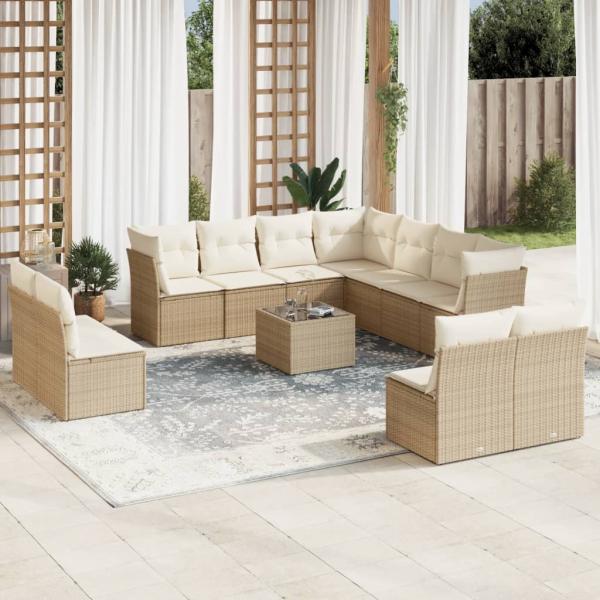 ARDEBO.de - 12-tlg. Garten-Sofagarnitur mit Kissen Beige Poly Rattan