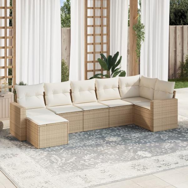 ARDEBO.de - 7-tlg. Garten-Sofagarnitur mit Kissen Beige Poly Rattan