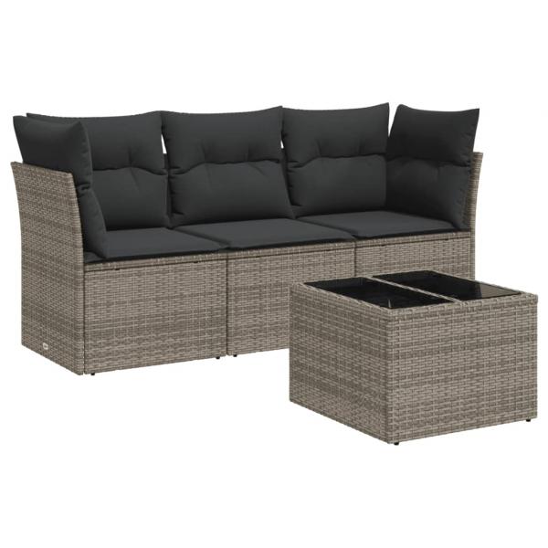 4-tlg. Garten-Sofagarnitur mit Kissen Grau Poly Rattan