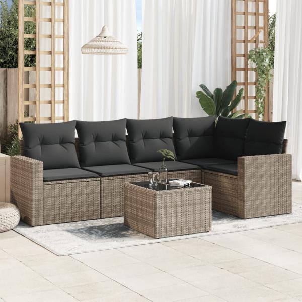 ARDEBO.de - 6-tlg. Garten-Sofagarnitur mit Kissen Grau Poly Rattan