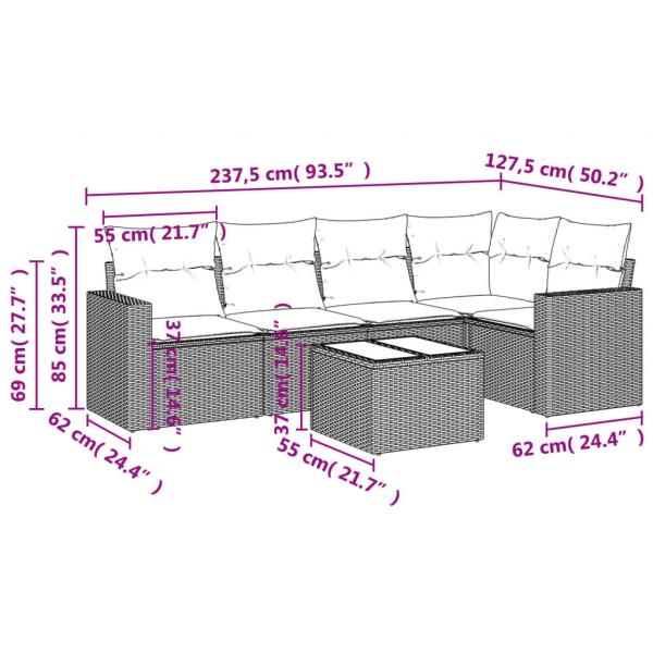 6-tlg. Garten-Sofagarnitur mit Kissen Grau Poly Rattan