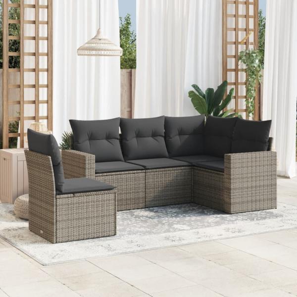 ARDEBO.de - 5-tlg. Garten-Sofagarnitur mit Kissen Grau Poly Rattan