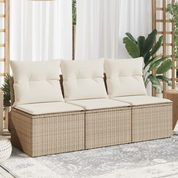 ARDEBO.de - Gartensofa mit Kissen 3-Sitzer Beige Poly Rattan