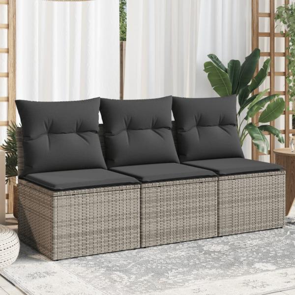 ARDEBO.de - Gartensofa mit Kissen 3-Sitzer Grau Poly Rattan