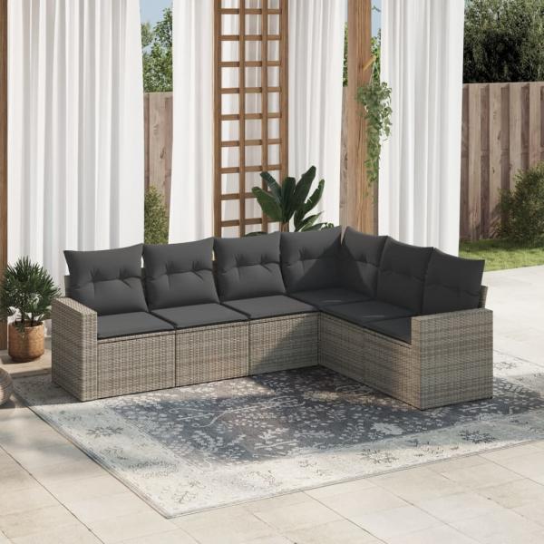 ARDEBO.de - 6-tlg. Garten-Sofagarnitur mit Kissen Grau Poly Rattan