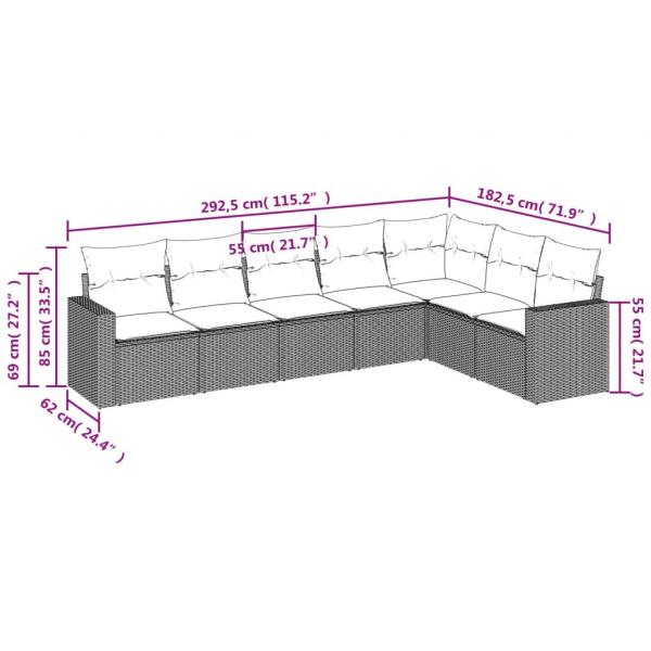 7-tlg. Garten-Sofagarnitur mit Kissen Grau Poly Rattan