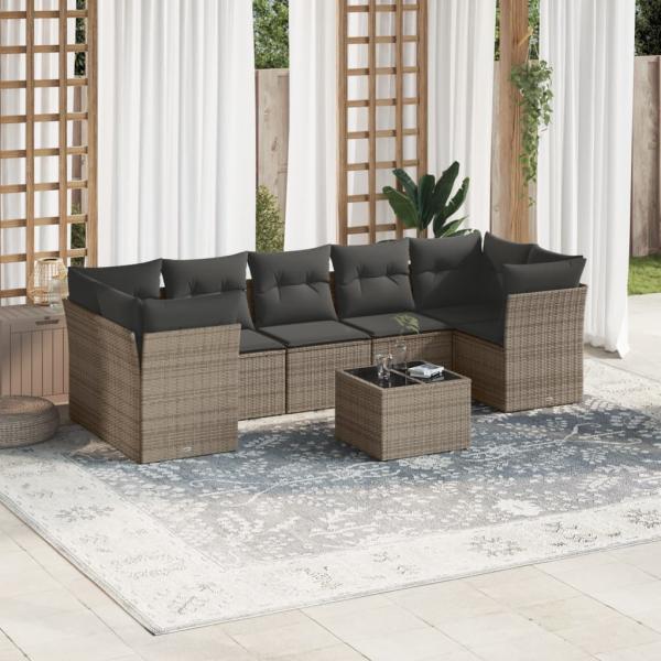 ARDEBO.de - 8-tlg. Garten-Sofagarnitur mit Kissen Grau Poly Rattan