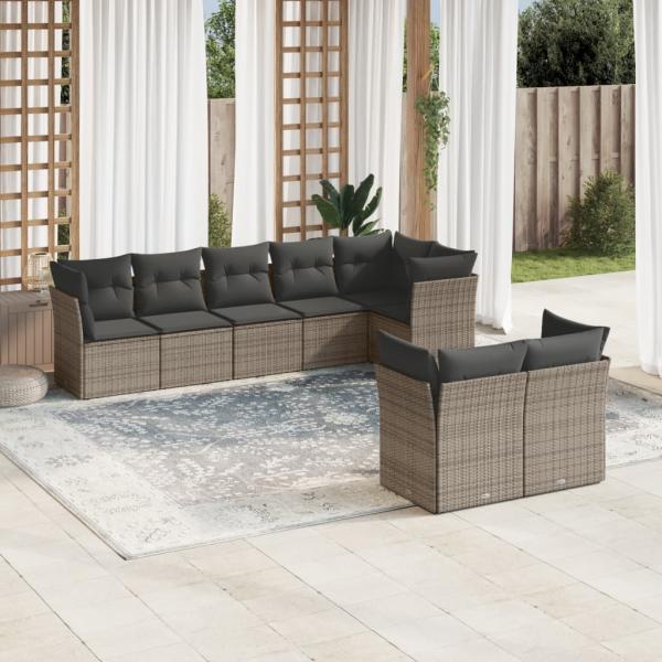 ARDEBO.de - 8-tlg. Garten-Sofagarnitur mit Kissen Grau Poly Rattan