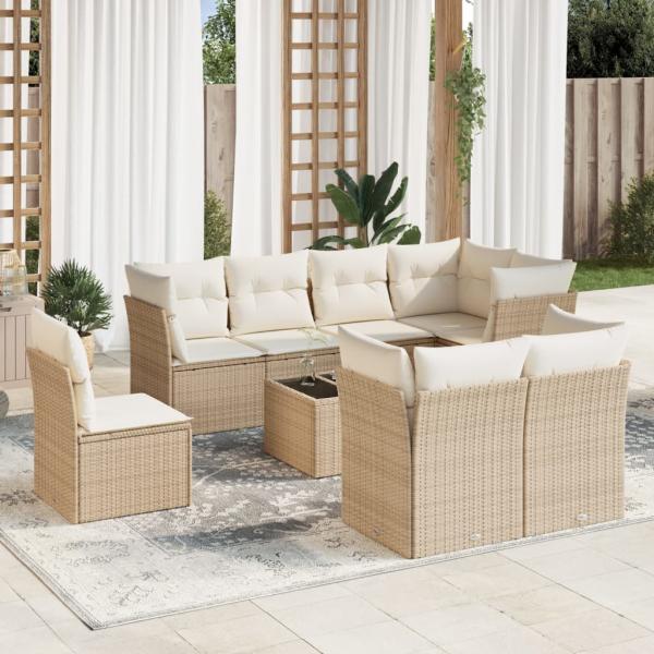 ARDEBO.de - 9-tlg. Garten-Sofagarnitur mit Kissen Beige Poly Rattan