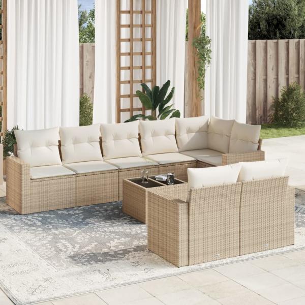 ARDEBO.de - 9-tlg. Garten-Sofagarnitur mit Kissen Beige Poly Rattan