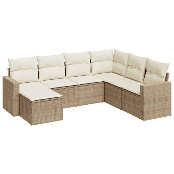 7-tlg. Garten-Sofagarnitur mit Kissen Beige Poly Rattan