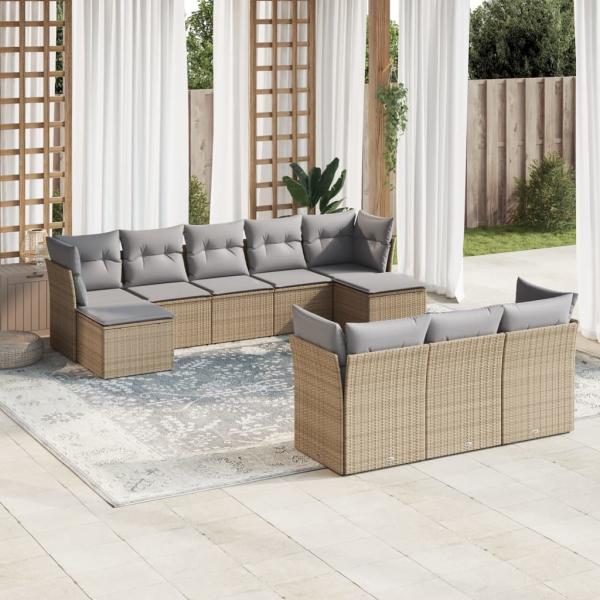 ARDEBO.de - 10-tlg. Garten-Sofagarnitur mit Kissen Beige Poly Rattan