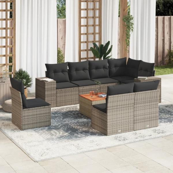 ARDEBO.de - 9-tlg. Garten-Sofagarnitur mit Kissen Grau Poly Rattan