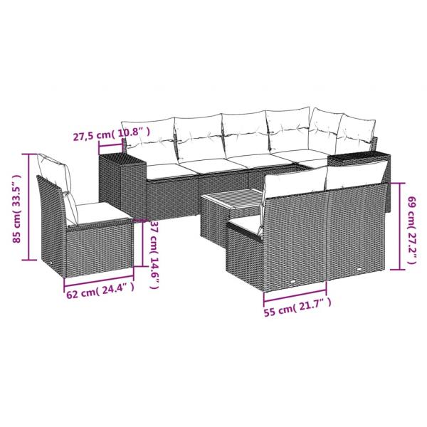 9-tlg. Garten-Sofagarnitur mit Kissen Grau Poly Rattan