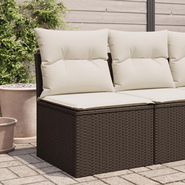 ARDEBO.de - Gartensessel ohne Armlehnen mit Kissen Braun Poly Rattan