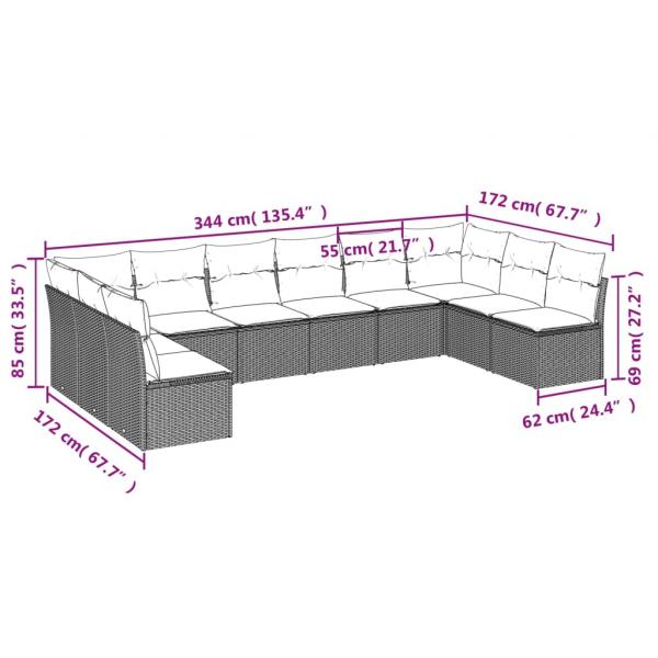 10-tlg. Garten-Sofagarnitur mit Kissen Grau Poly Rattan