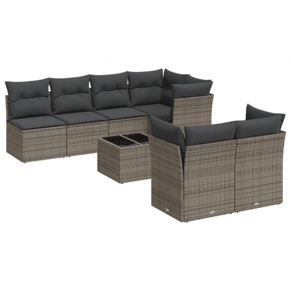 8-tlg. Garten-Sofagarnitur mit Kissen Grau Poly Rattan