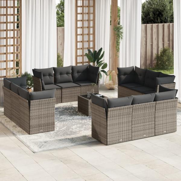 ARDEBO.de - 13-tlg. Garten-Sofagarnitur mit Kissen Grau Poly Rattan