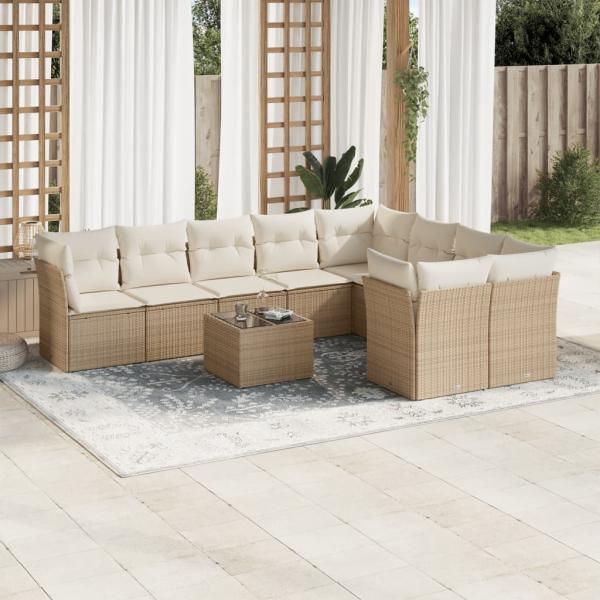 ARDEBO.de - 10-tlg. Garten-Sofagarnitur mit Kissen Beige Poly Rattan