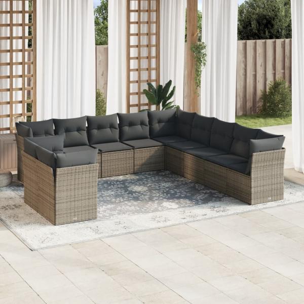 ARDEBO.de - 11-tlg. Garten-Sofagarnitur mit Kissen Grau Poly Rattan