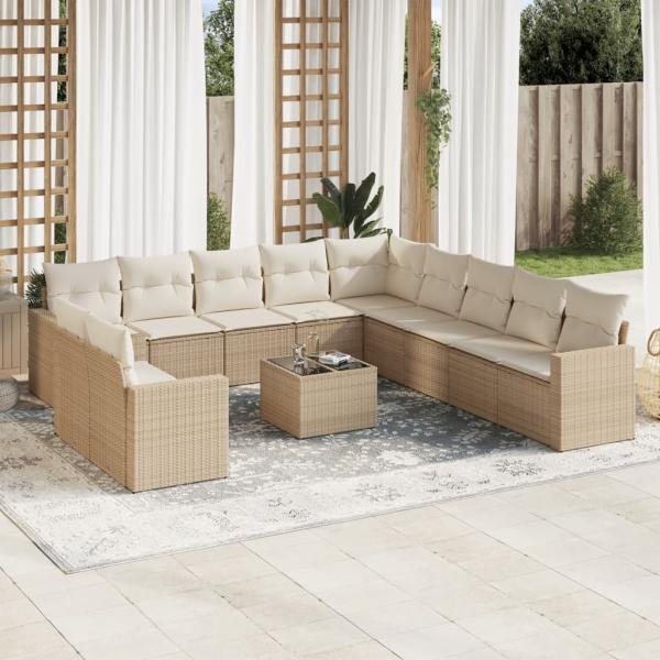 ARDEBO.de - 12-tlg. Garten-Sofagarnitur mit Kissen Beige Poly Rattan