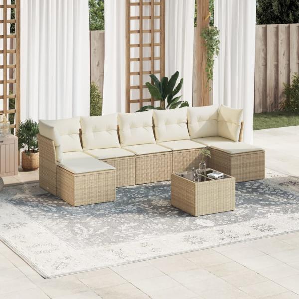 ARDEBO.de - 8-tlg. Garten-Sofagarnitur mit Kissen Beige Poly Rattan