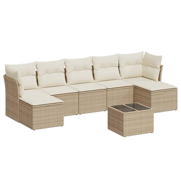 8-tlg. Garten-Sofagarnitur mit Kissen Beige Poly Rattan