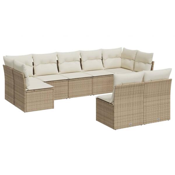 9-tlg. Garten-Sofagarnitur mit Kissen Beige Poly Rattan