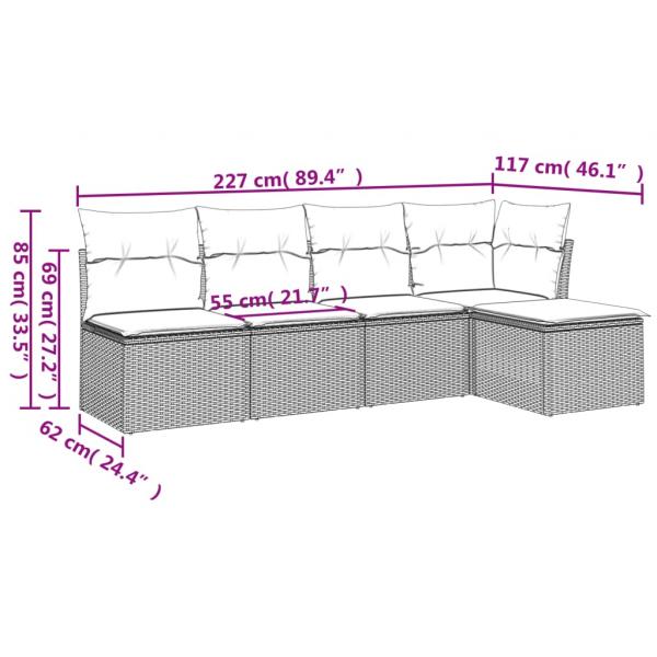 5-tlg. Garten-Sofagarnitur mit Kissen Grau Poly Rattan