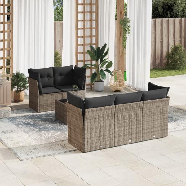 ARDEBO.de - 6-tlg. Garten-Sofagarnitur mit Kissen Grau Poly Rattan